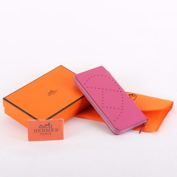 1:1 Quality Hermes Togo Leather Perforated Zippy Wallet 9032 Roseo Replica - Click Image to Close